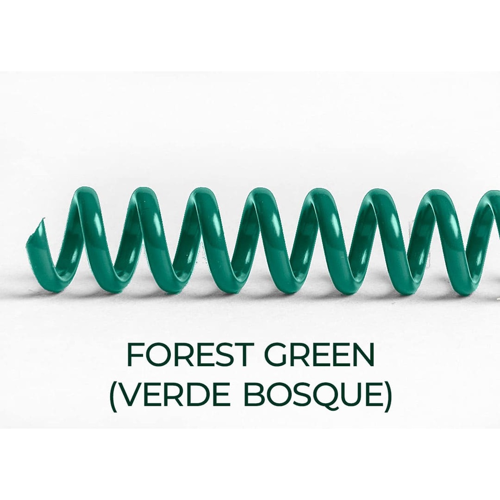 Espiral de encuadernación fabricado en plástico verde bosque forest de 10 mm. de diámetro