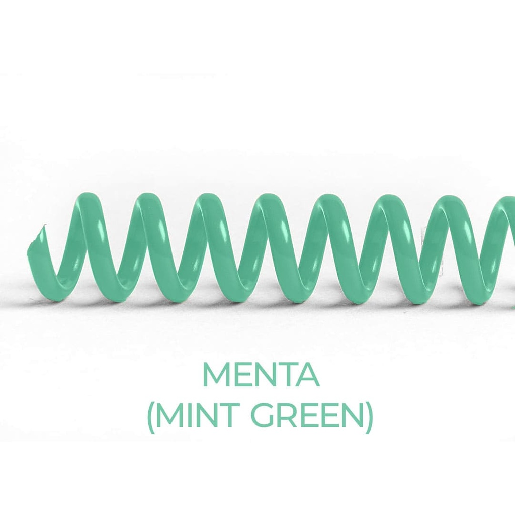Espiral de encuadernación fabricado en plástico verde menta pastel de 10 mm. de diámetro
