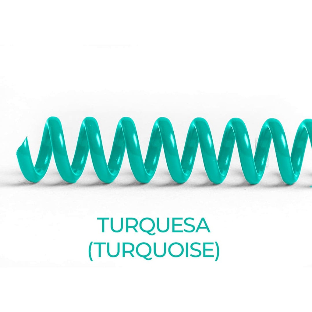 Espiral de encuadernación fabricado en plástico azul turquesa de 10 mm. de diámetro