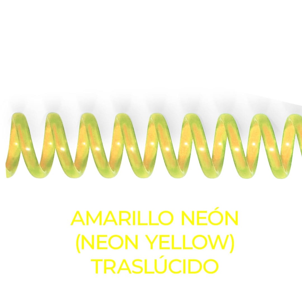 Espiral de encuadernación fabricado en plástico amarillo neón traslúcido de 10 mm. de diámetro
