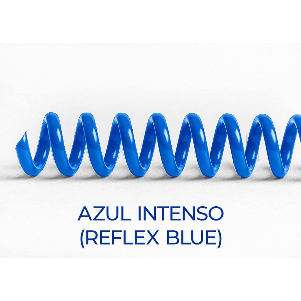 Espiral de encuadernación fabricado en plástico azul zafiro reflex cielo intenso de 12 mm. de diámetro