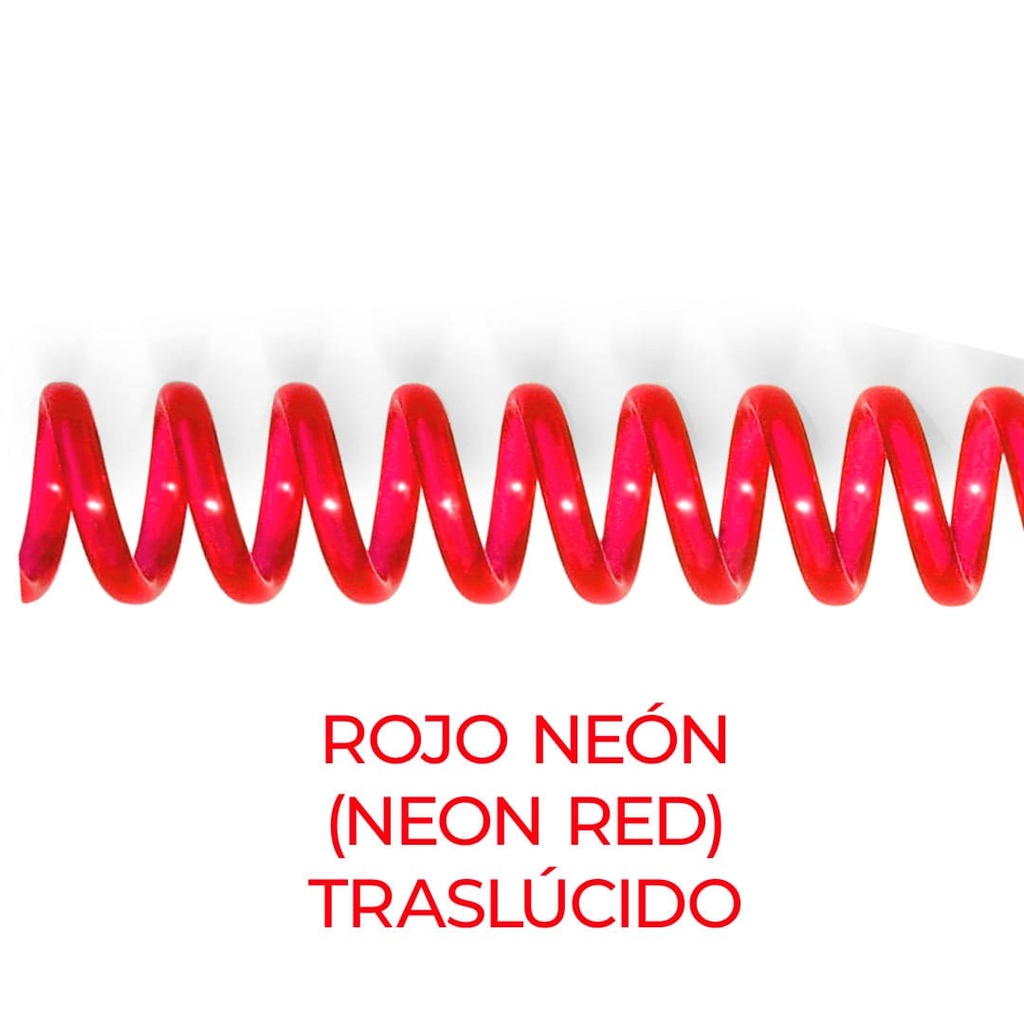 Espiral de encuadernación fabricado en plástico rojo neón traslúcido de 16 mm. de diámetro