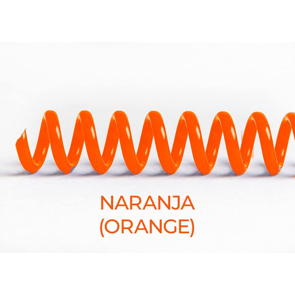 Espiral de encuadernación fabricado en plástico naranja de 35 mm. de diámetro