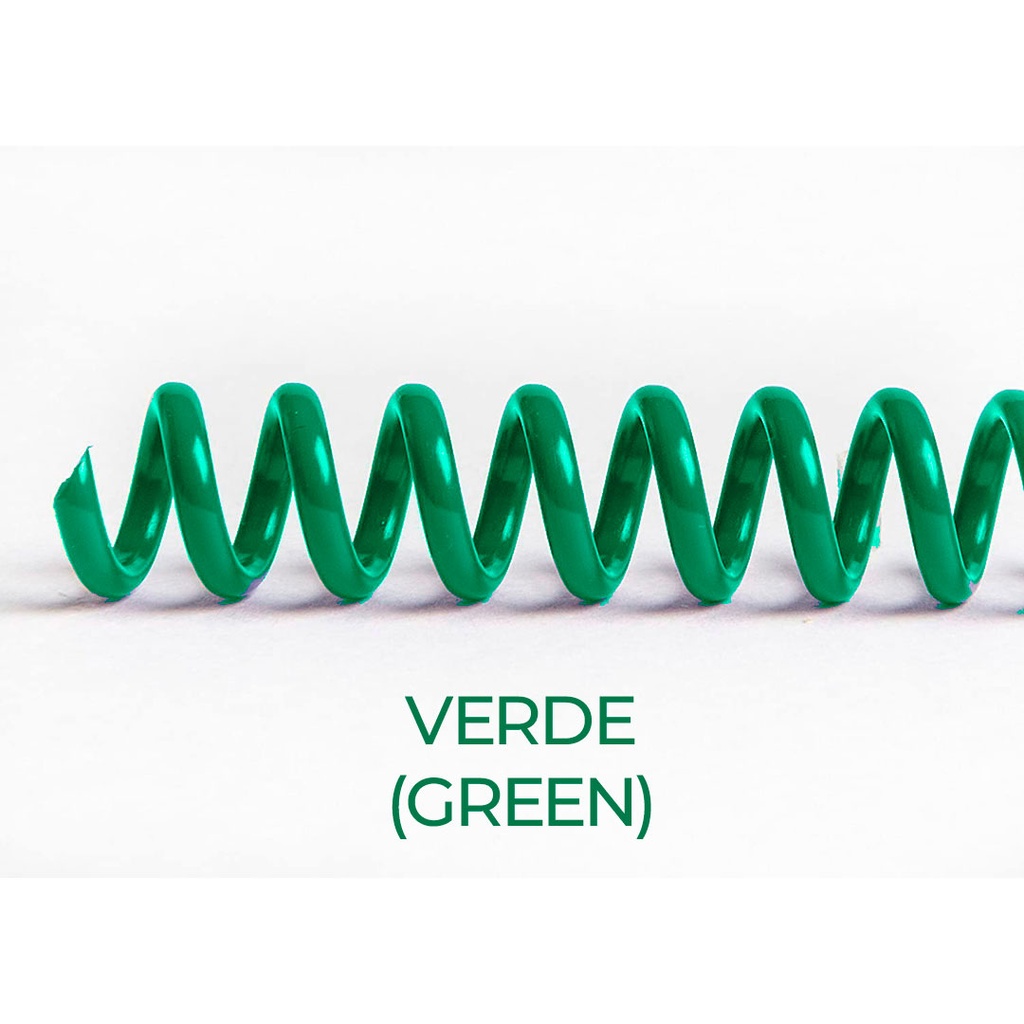 Espiral de encuadernación fabricado en plástico verde de 35 mm. de diámetro
