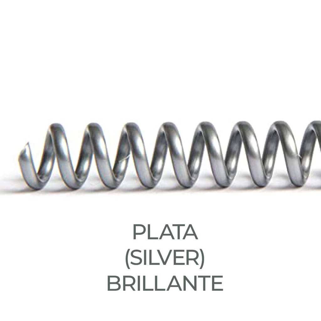 Espiral de encuadernación fabricado en plástico plata de 38 mm. de diámetro