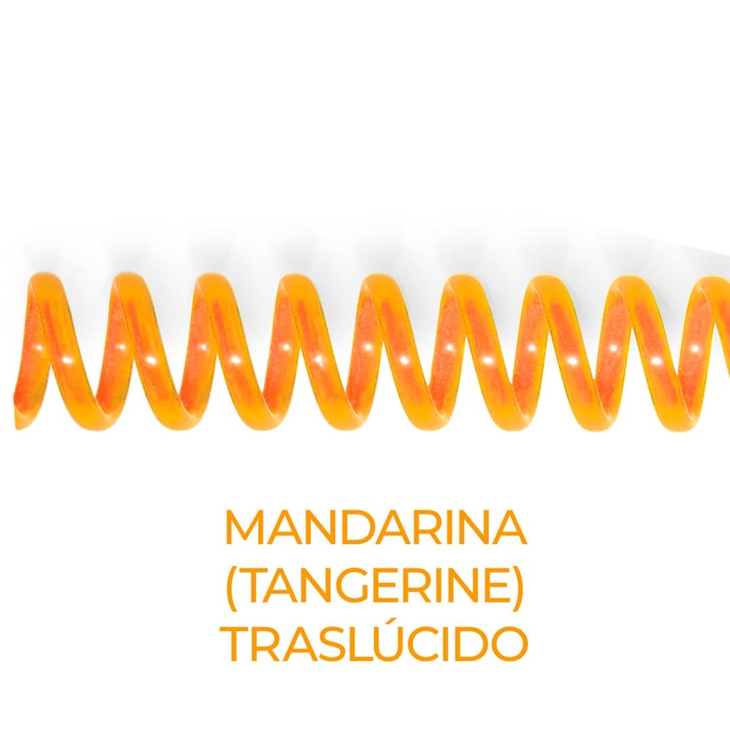 Espiral de encuadernación fabricado en plástico mandarina neón traslúcido de 8 mm. de diámetro