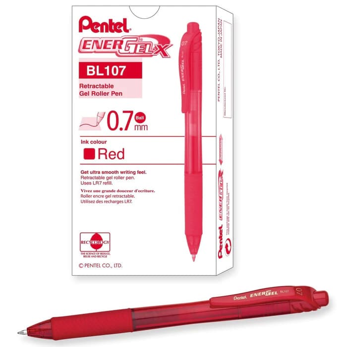 Caja de 12 bolígrafos Pentel Energel color rojo
