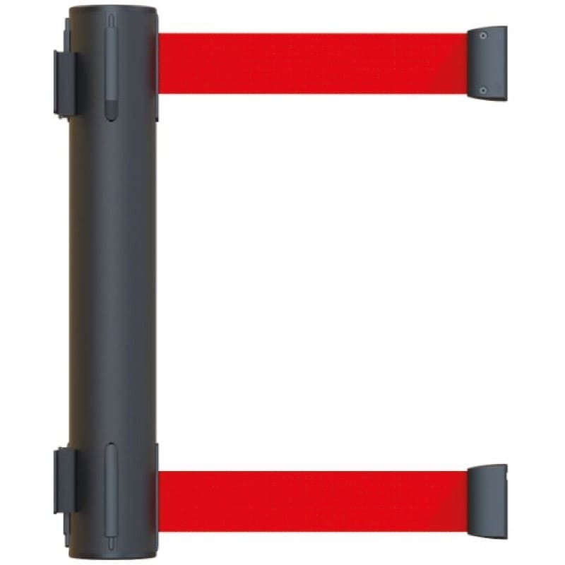 Soporte doble con dos cintas rojas separadoras retráctiles