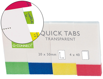 Banderitas señalizadoras de 4 colores y transparentes 20 x 50 mm Quick Tabs