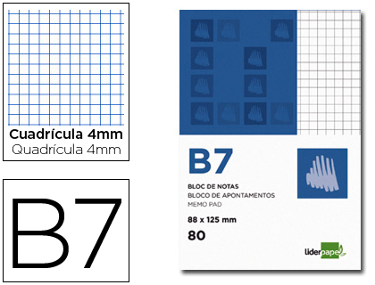 Bloc encolado y microperforado B7 cuadriculado 80 hojas