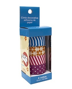 Cinta adhesiva papel decorada surtido 5 m x 15 mm Pack de 4