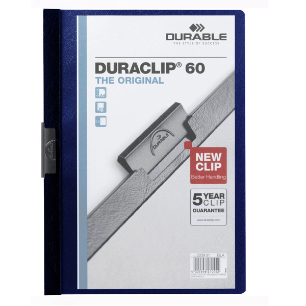 Dossier clip lateral A4 azul para 60 hojas Duraclip