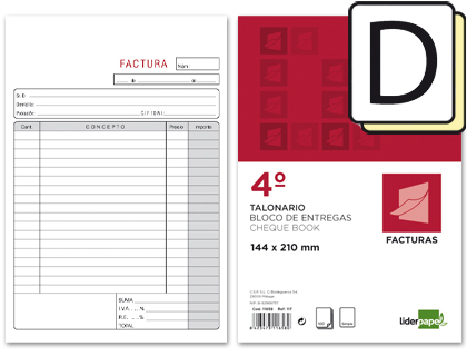 Talonario Facturas sin IVA 1/4 natural duplicado T217 Liderpapel