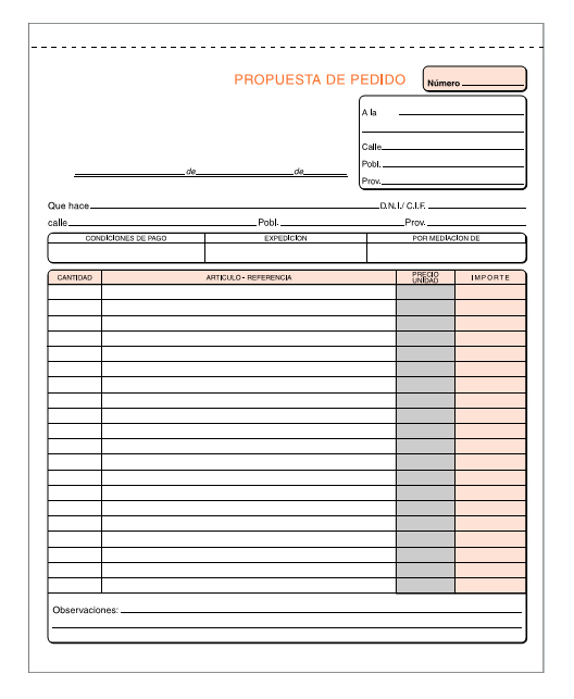 Talonario Propuesta de pedido Carta holandesa duplicado T-97 Loan