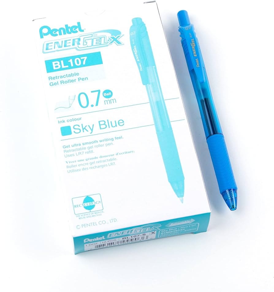 Bolígrafos retráctiles Pentel EnerGel X BL107 azul turquesa (Caja de 12)