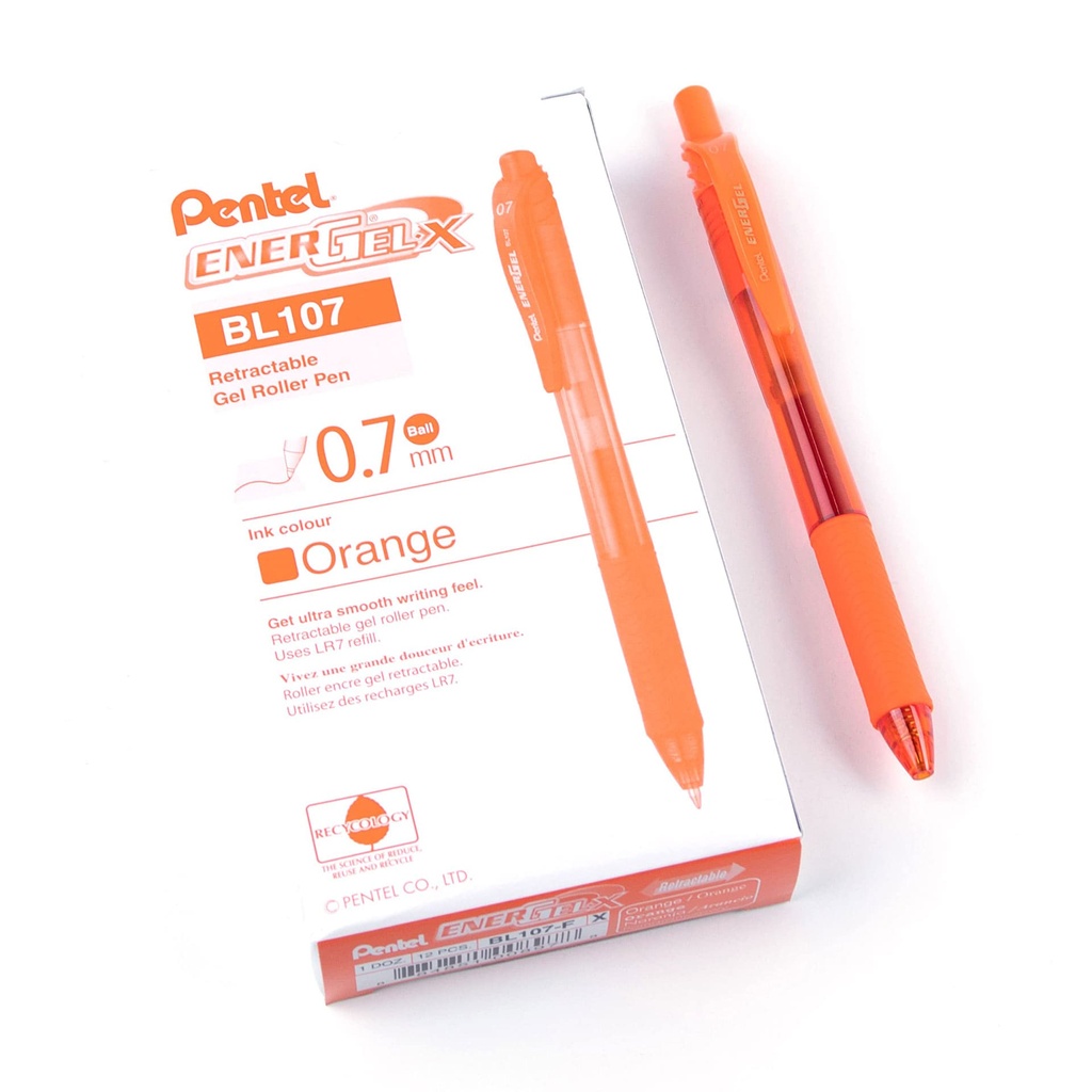 Bolígrafos retráctiles Pentel EnerGel X BL107 naranja (Caja de 12)