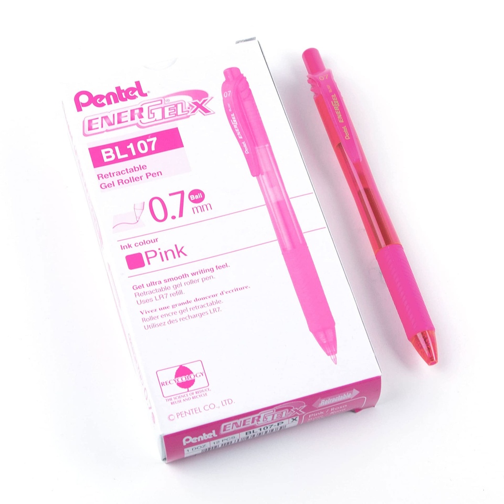 Bolígrafos retráctiles Pentel EnerGel X BL107 rosa (Caja de 12)