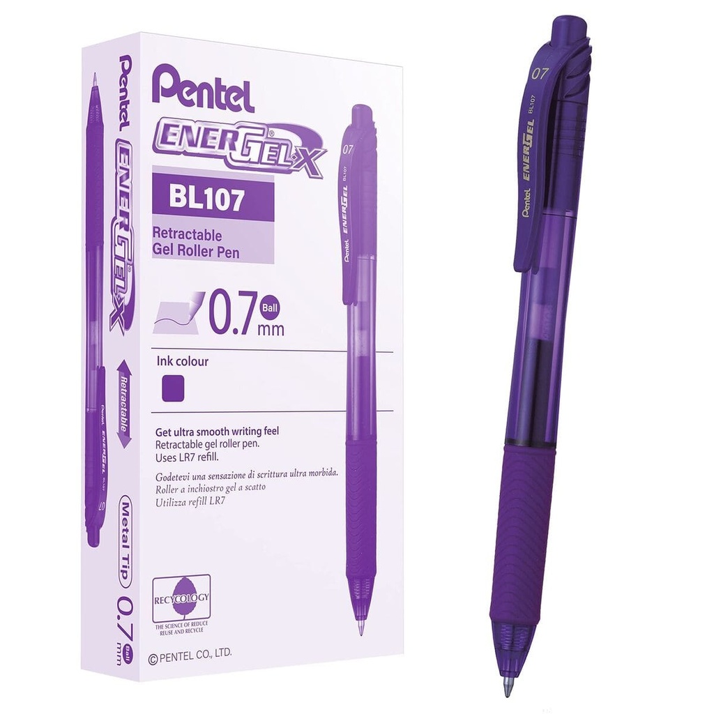 Bolígrafos retráctiles Pentel EnerGel X BL107 violeta (Caja de 12)