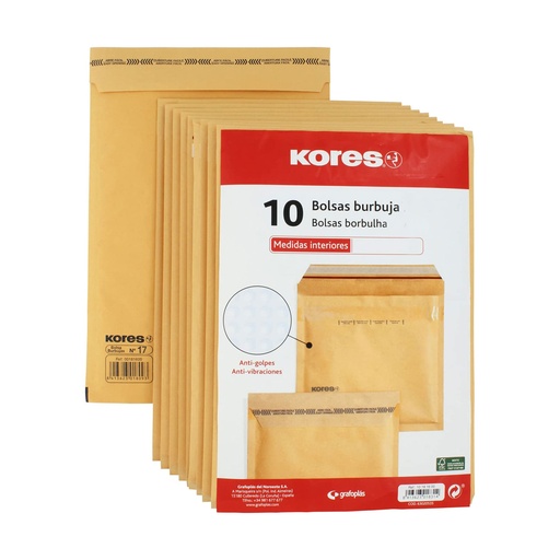 Bolsa kraft acolchada 240 x 340 mm Kores