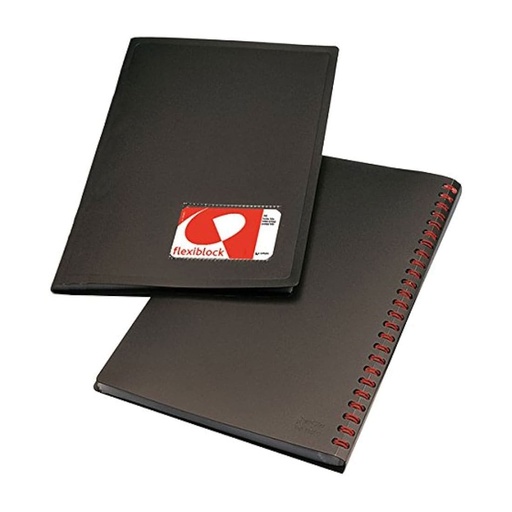 Carpeta escaparate de 50 fundas con doble espiral Folio Flexiblock negra