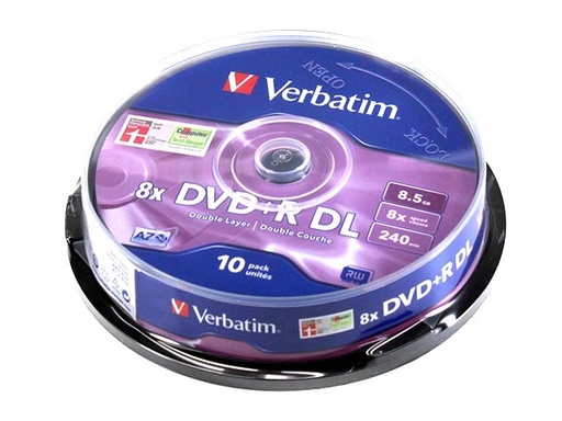 DVD+R DL 8,5 GB doble capa Verbatim (Tarrina 10 unidades)