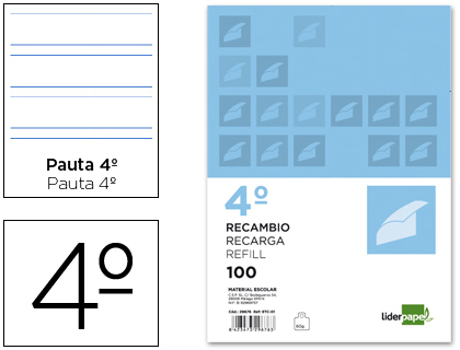 Recambio para 4 anillas 1/4 pautado (100 hojas)