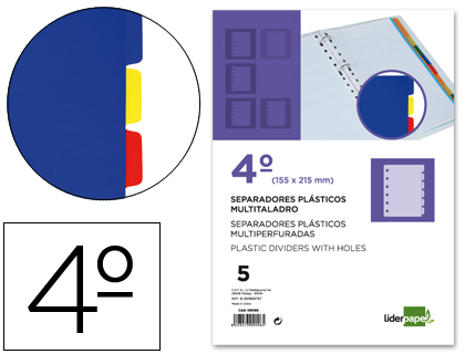 Separadores de plástico de colores 5 hojas A5