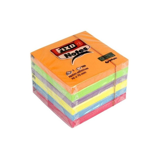 Taco de 100 notas adhesivas de colores 76 x 76 mm Fixo (Pack de 6)