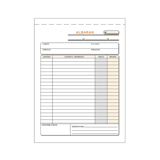 Talonario Albarán 1/4 natural duplicado T-120 Loan