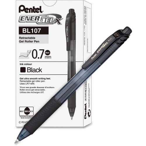 Bolígrafos retráctiles Pentel EnerGel X BL107 negro (Caja de 12)
