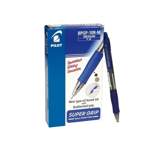 Bolígrafos retráctiles Pilot Super Grip azul (Caja de 12)